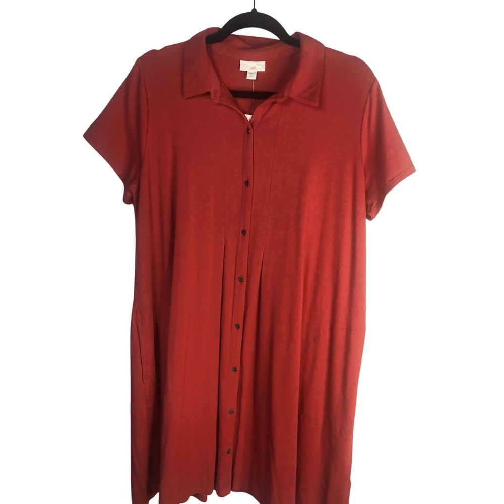 J.Jill Cotton Modal Short Sleeve Shirt Dress Red Women's Plus Large PL